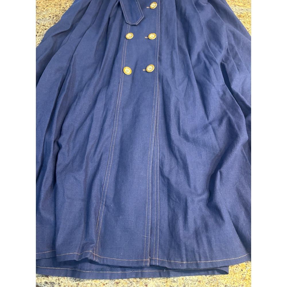 Donna Morgan for Maggy Sleeveless Trench Style Dress Midi Blue Linen Cotton 14‎ - Picture 6 of 9